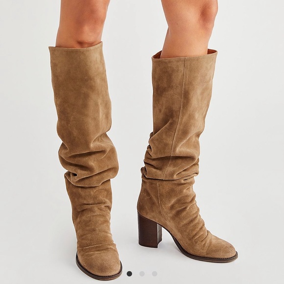 Free People Elle Tall Slouchy Boots in Mushroom Suede - Picture 1 of 5